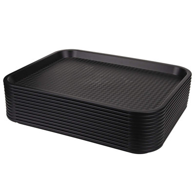 12 Pack Fast Food Trays, Cafeteria Plastic Trays, Black
