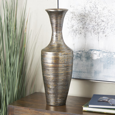 Grand vase décoratif en bois de bambou brun foncé avec laque
