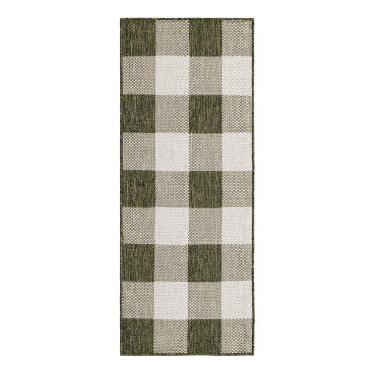 Tereon Checkered Machine Made Power Loom Polypropylene Plastic Indoor/Outdoor Area Rug in Green