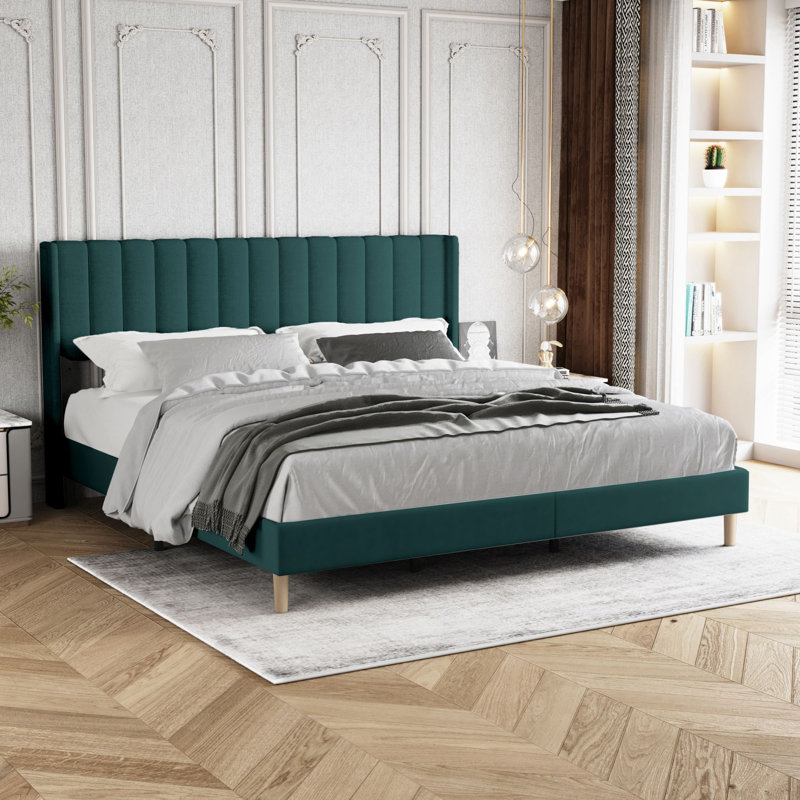 Upholstered Wingback Bed, King, Green