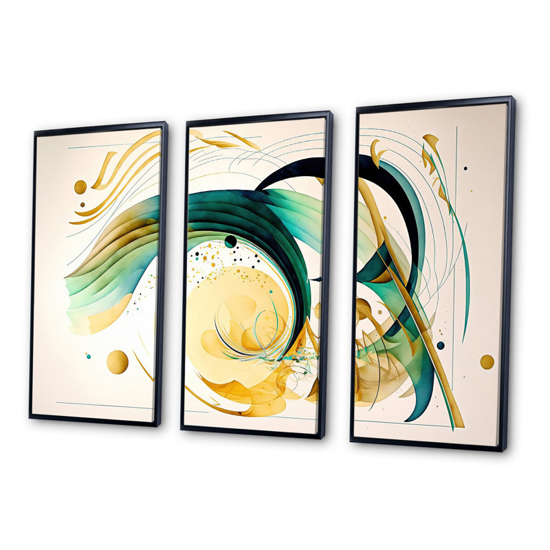 Dorlinde Golden Spiral Mouvement III - impression de 3 pièces, Cadre noir, H 28 po x l 36 po x P 1 po