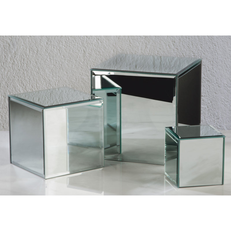 3 piédestaux de miroir en verre 3 pièces Angely, Argent - transparent