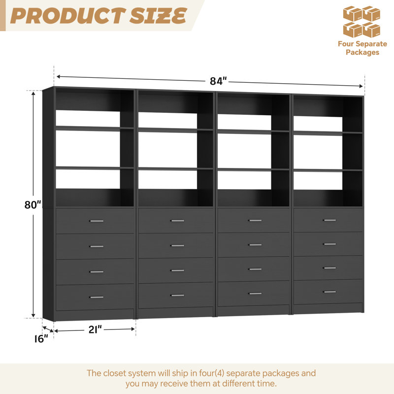 Closet System with 16 Drawers and Shelves, Black