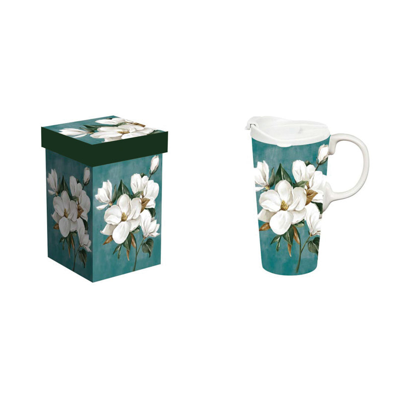 Magnolias Ceramic Perfect Cup, 17oz, Gift Box