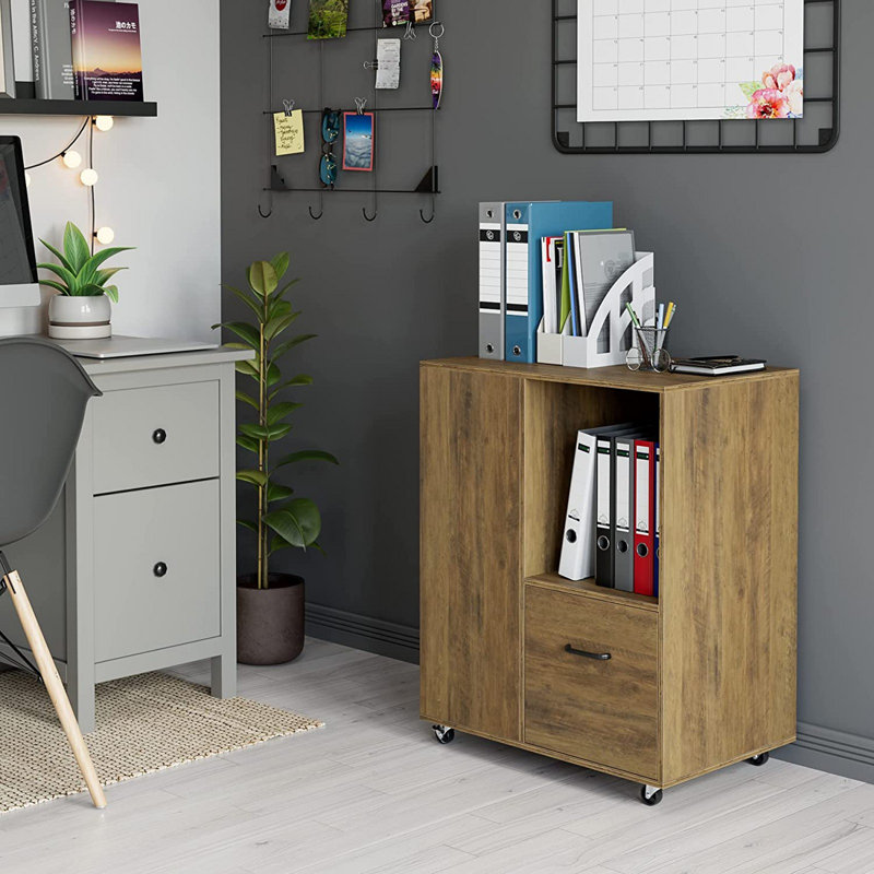 60cm Wide 1 -Drawer Mobile File Cabinet, Rustic Brown