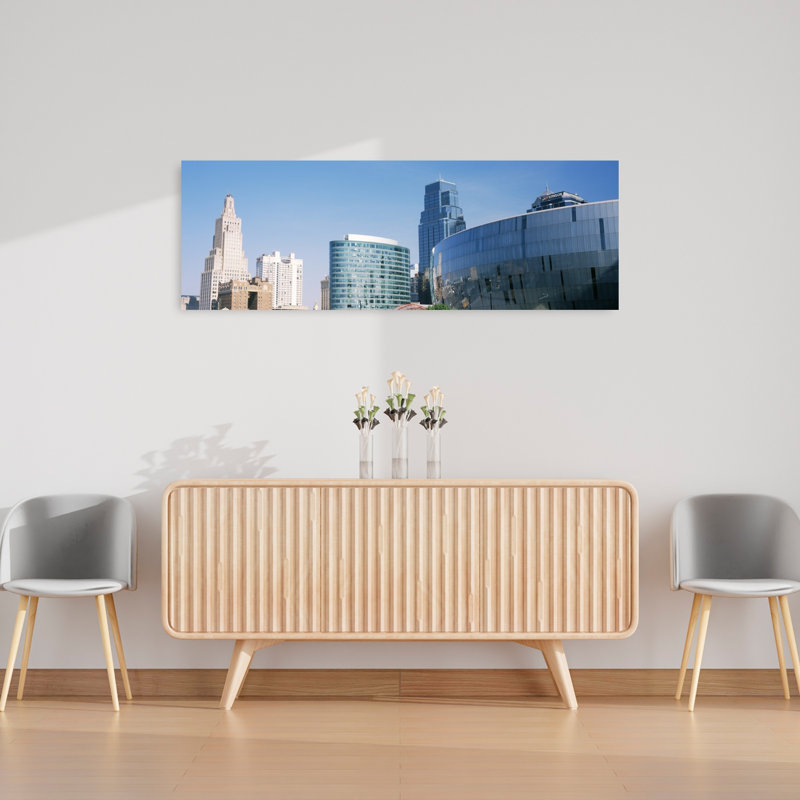 Low Angle View Of Downtown Skyline Kansas City Missouri USA by Dan Merkel - Wrapped Canvas Panoramic Print