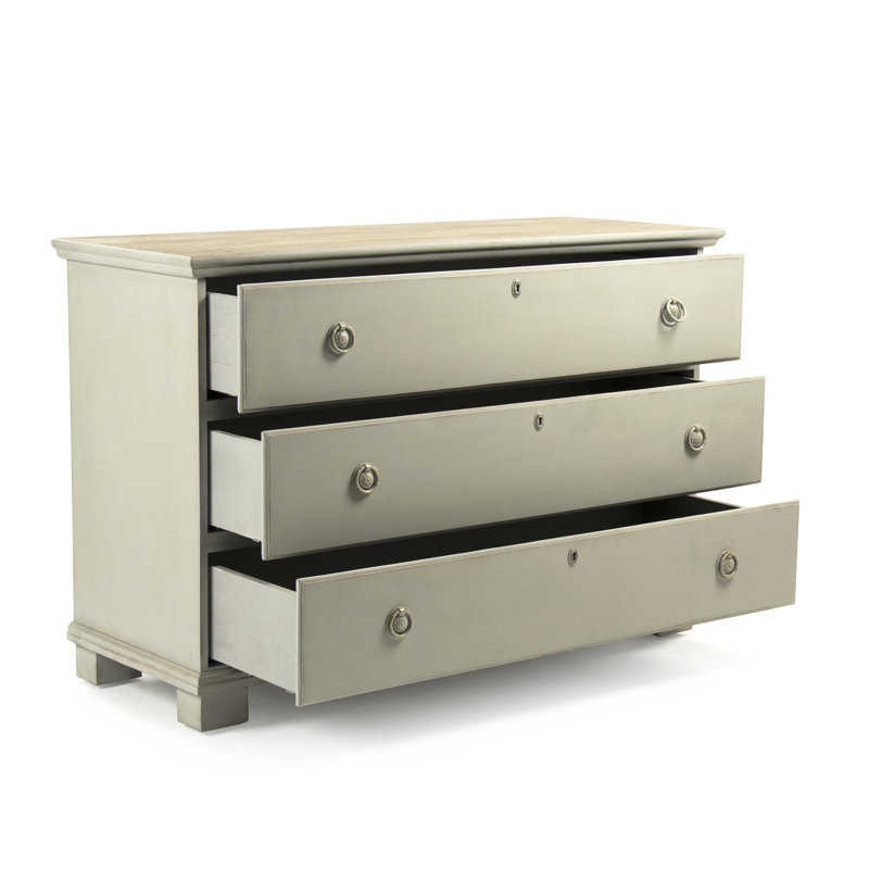 3 - Drawer Solid Wood Dresser, Dark Gray