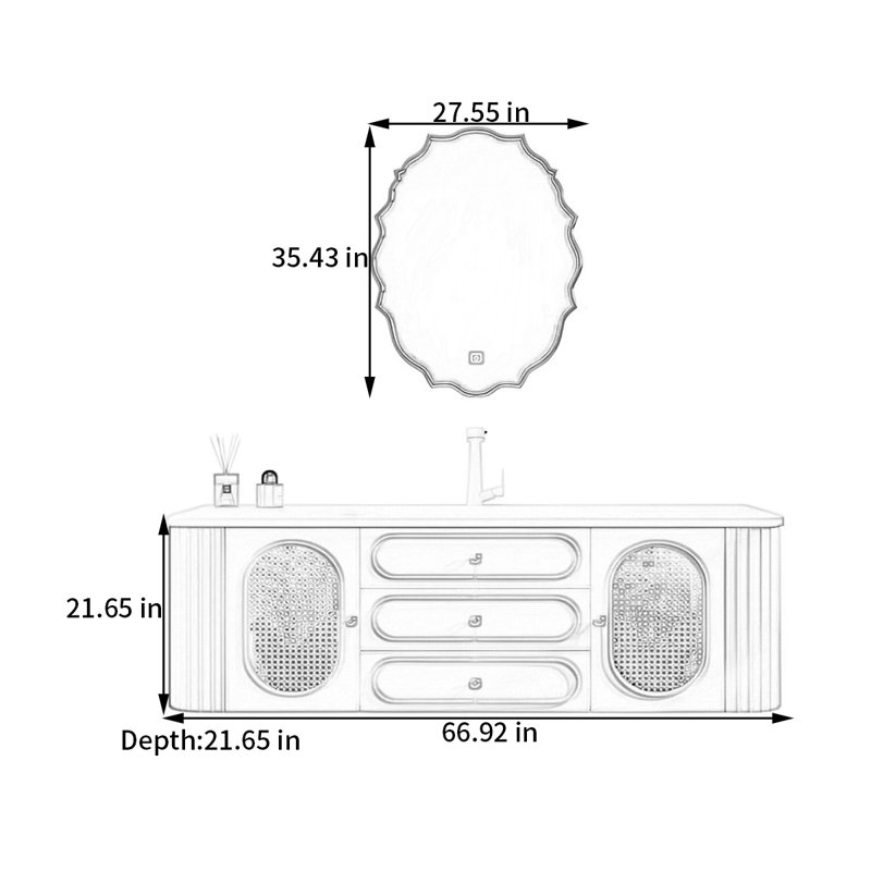Armoire de salle de bain française en rotin de style crème français, 67"