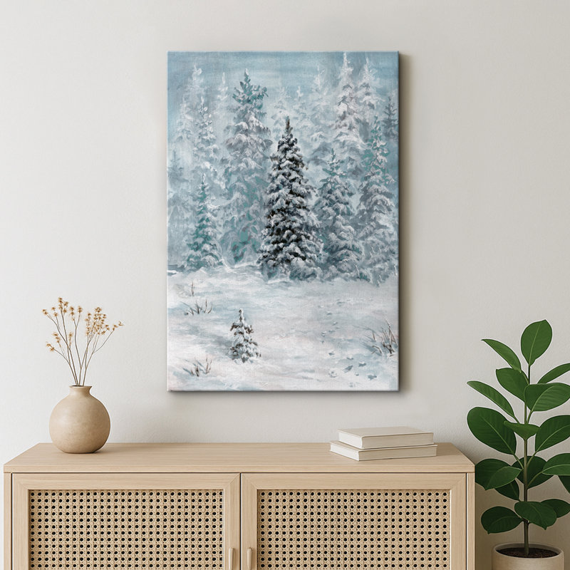 «Snowy Winter Pine Tree Forest Nature Landscape Decor», reproduction d'art sur toile encadrée, Toile tendue