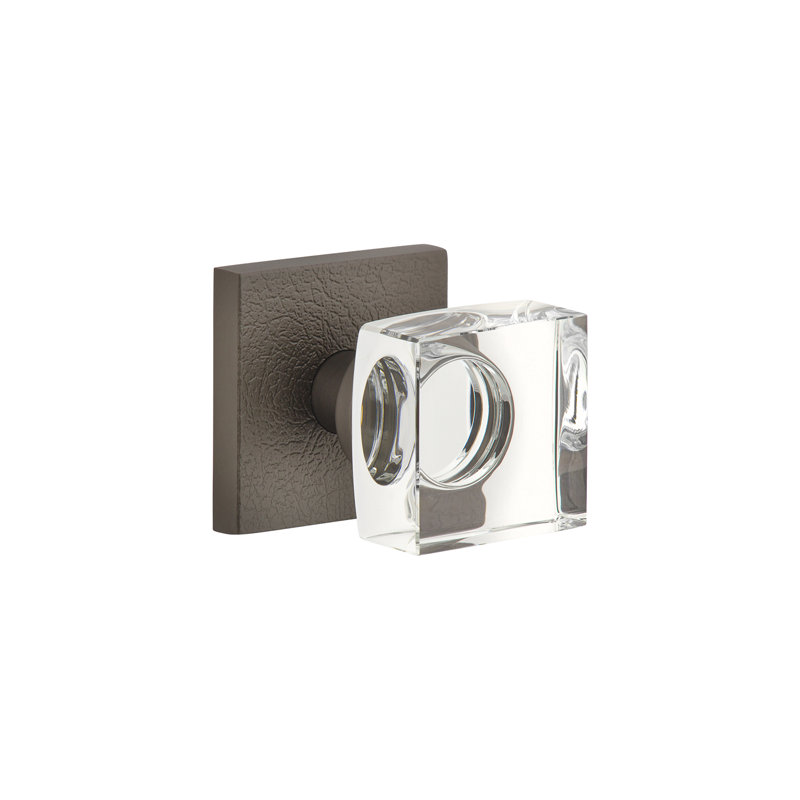 Viaggio Quadrato Leather Rosette Privacy (Bed & Bath) With Quadrato Crystal Knob, 2.75", Titanium Gray