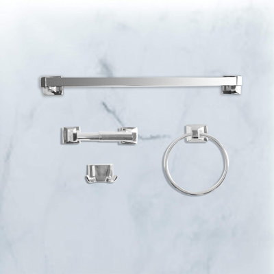 Ensemble de quincaillerie de salle de bain - Les accessoires muraux en métal robustes comprennent une barre à serviettes, un porte-papier hygiénique, un anneau à serviette et un crochet à peignoir, finition en chrome poli