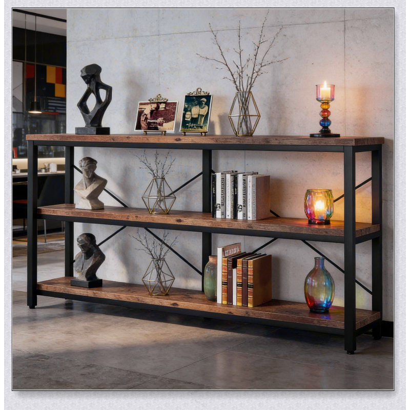 Console, étagère de rangement à 3 niveaux, canapé, Noir / brun rustique
