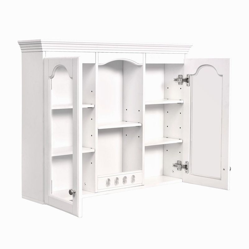 Armoire à pharmacie murale, armoire de salle de bain murale avec 2 portes en verre, armoire de rangement au-dessus de la toilette avec beaucoup de rangement