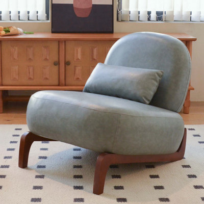 Mignon fauteuil d'appoint sans accoudoirs - Similicuir bleu - Pieds en bois massif