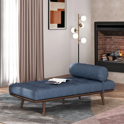 Chaise longue rembourrée bleu marine avec bouton de conception Mid-Century moderne et construction