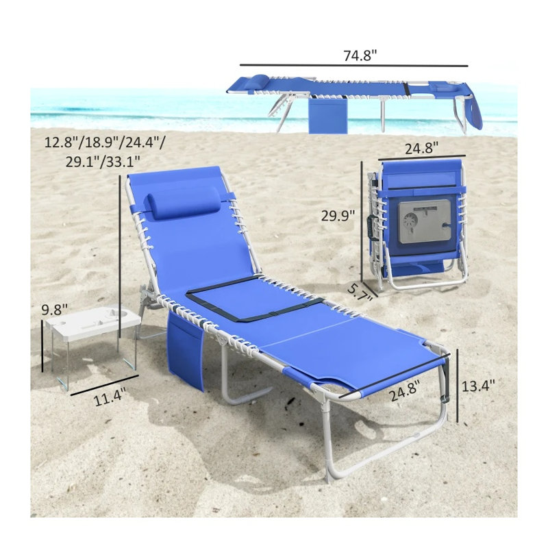 Ensemble de chaise longue pliante bleu marine et table d'appoint (ensemble de 2)