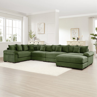Oversized Cloud Modular Sectional Couch, Convertible Sectional Couches,Extra-Wide Armrests With An Ottoman,Premium Corduroy Fabric,Ergonomic Design, Easy Assembly, For Living Rooms Study,Green