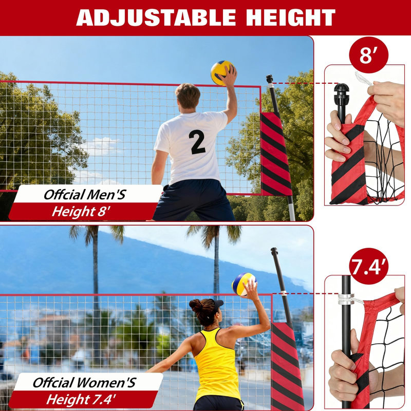 Ensemble de filet de volleyball autoportant - 365 cm, hauteur réglable 7,4 pi - 8 pi
