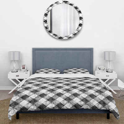 Black White Gingham Print V - Traditional Duvet Cover Set