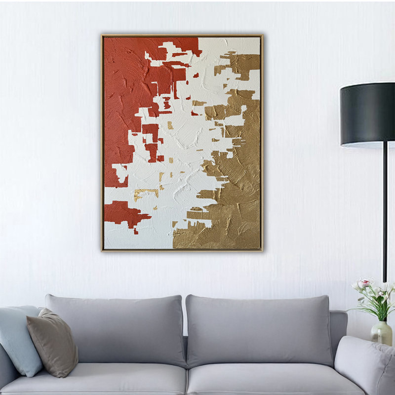 Peinture abstraite orange / or / blanc Metamorphosis L 36 po x l 2,5 po x H 48 po
