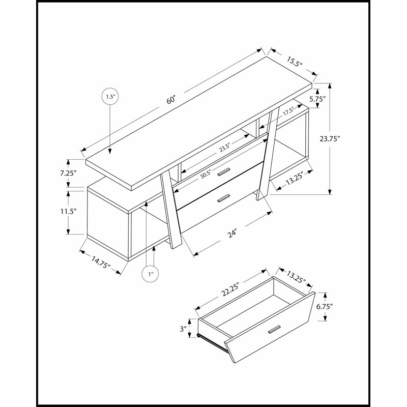 Meuble audio-vidéo contemporain de 60 pouces avec tiroirs de rangement, idéal pour la vie moderne et le rangement organisé
