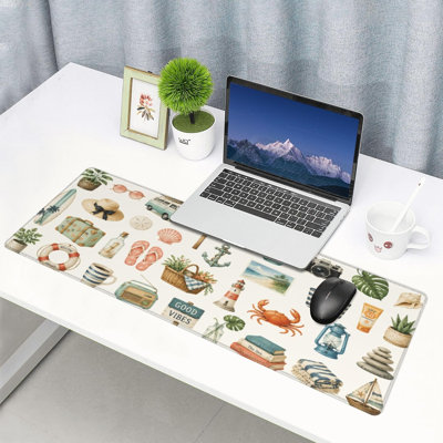 Vintage Botanical Mouse Pad 11.8x27.6 in Cute Gaming Mouse Pad | Cozy botanical vintage artwork with plants, books, coffee and cottage details for aesthetic computer workspace setups