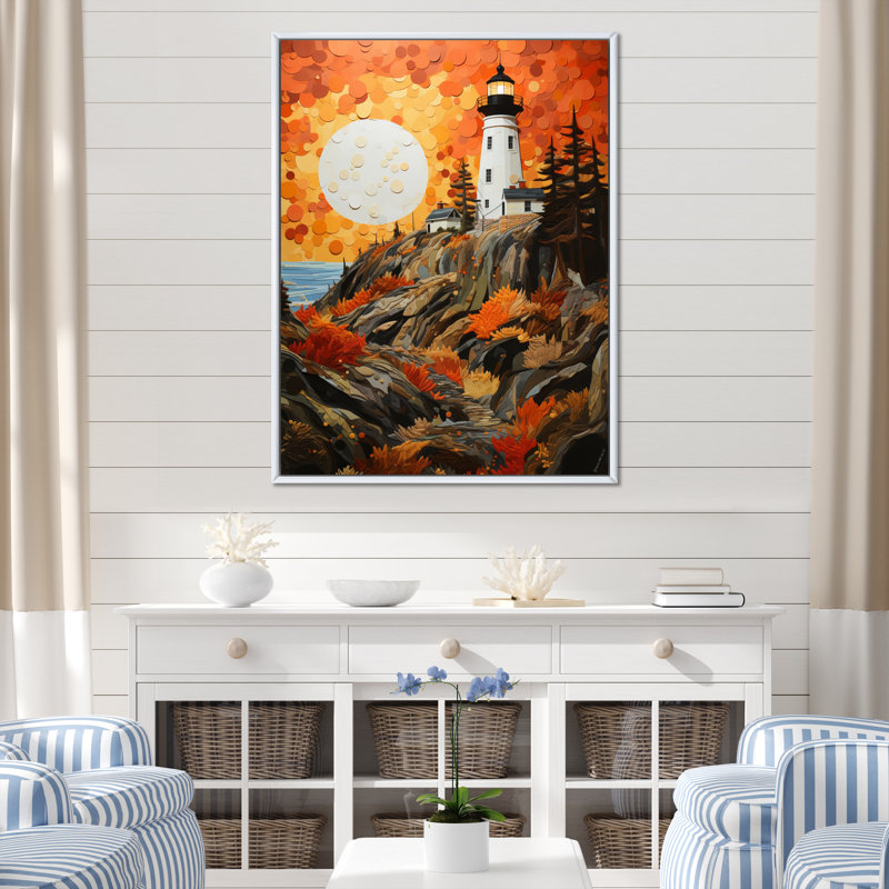 Reproduction d'art sur toile, "Phare avec lumière pastorale I", H 40 po x l 30 po x P 1,5 po, Cadre flottant blanc