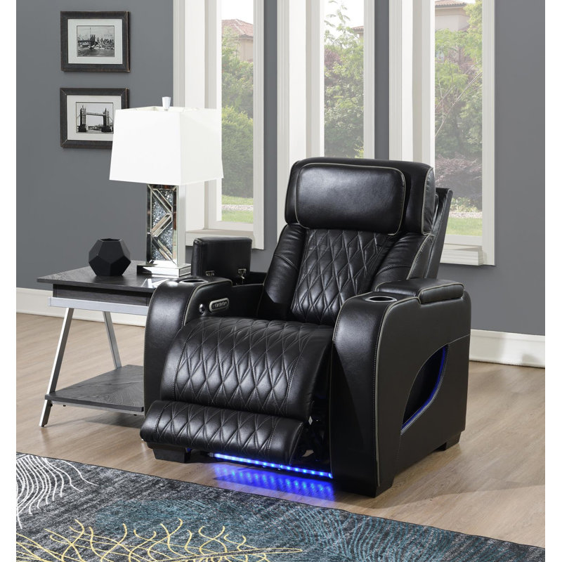 Crossen Upholstered Power Reclining Home Theater Seat with Cup Holder