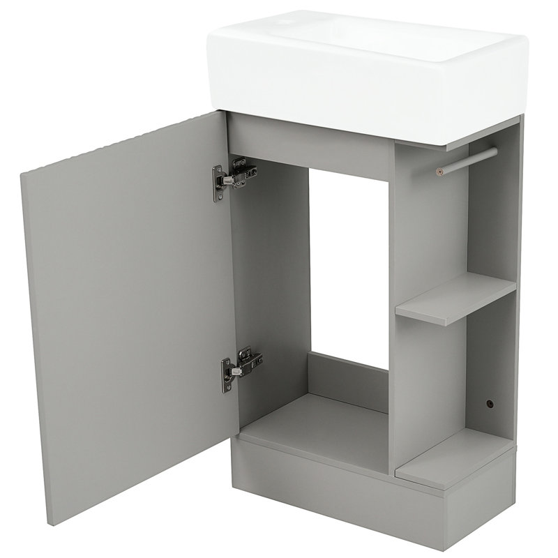 Meuble-lavabo gris 18,6 po avec planche et lavabo en céramique, système de tablettes combinables, Gris