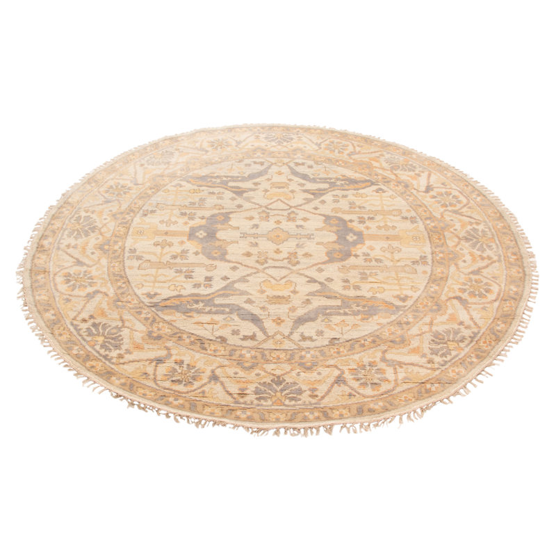 Tapis kaki clair en laine noué à la main 7 pi 11 po x 7 pi 11 po Royal Oushak