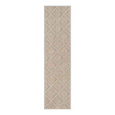 Geometric Machine Made Power Loom Polypropylene Plastic Indoor/Outdoor Area Rug in Khaki
