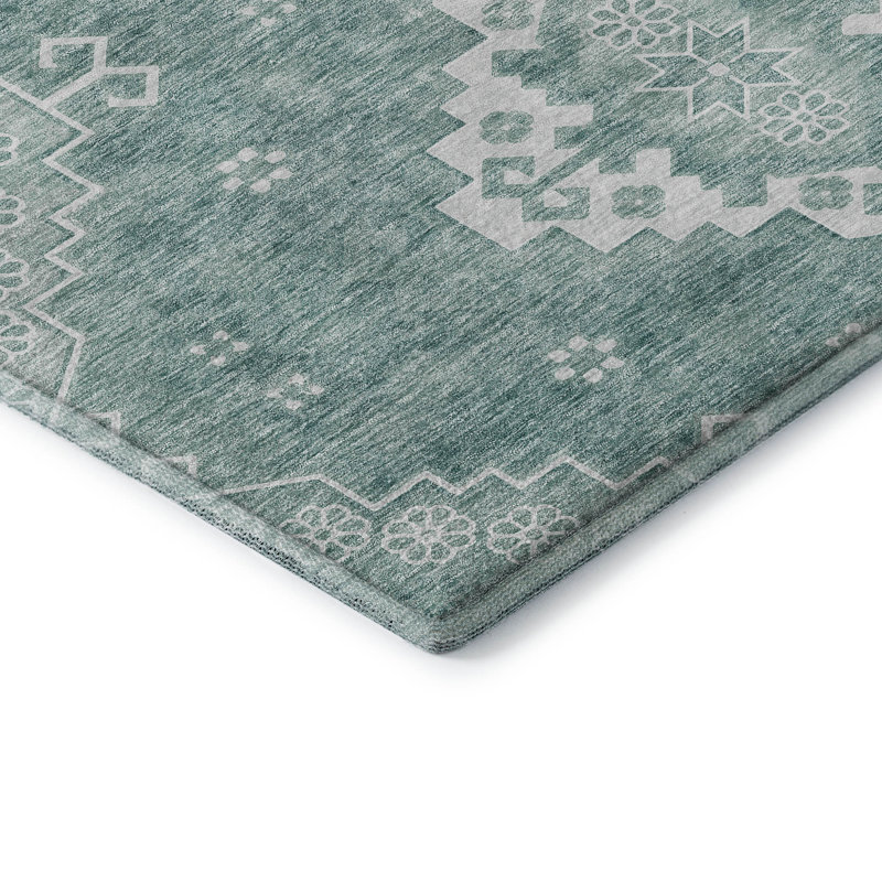 Tapis turquoise Prisco lavable à la machine de qualité supérieure, Rectangle 10 pi x 14 pi