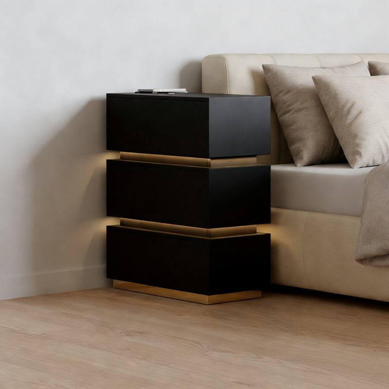  Table de chevet intelligente avec lumière DEL - table d'appoint à 3 tiroirs pour la chambre à coucher, station de chargement sans fil USB C, table de chevet moderne pour petits espaces