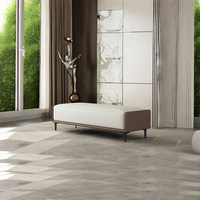 Banc rembourré en similicuir Custom Home, H 16,53 po x l 47,24 po x P 15,74 po, Café / blanc cassé