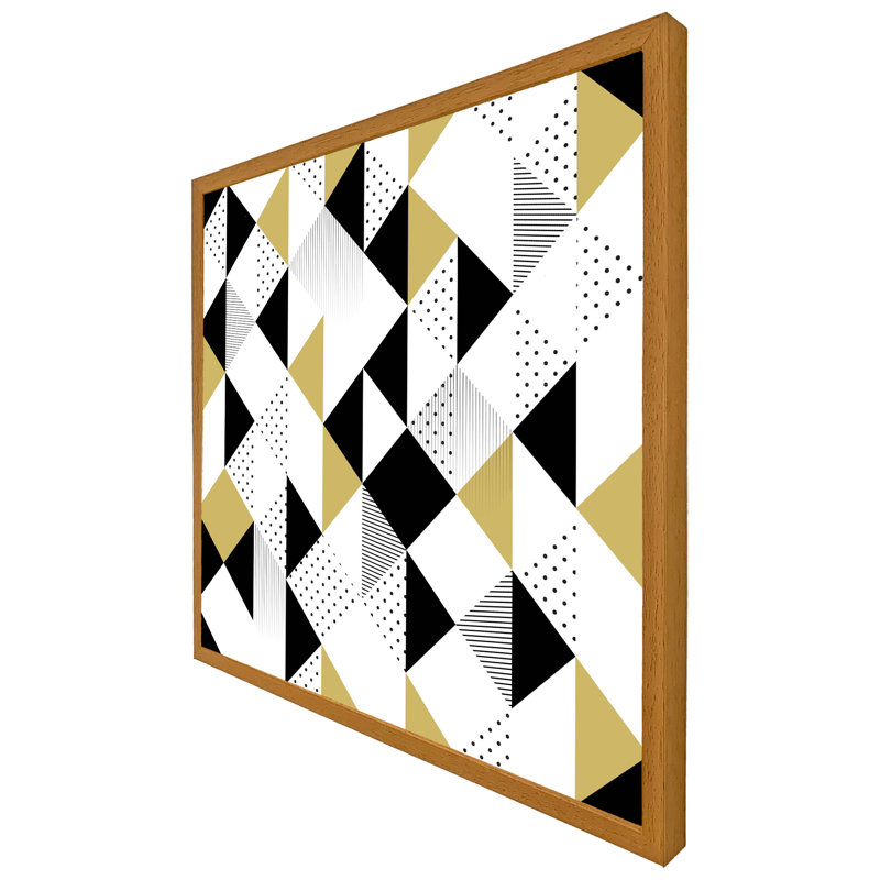 Arwynn Gold & Black Geometric Triangles - Single Picture Frame Print, 76cm H x 76cm W x 4cm D, Oak Framed