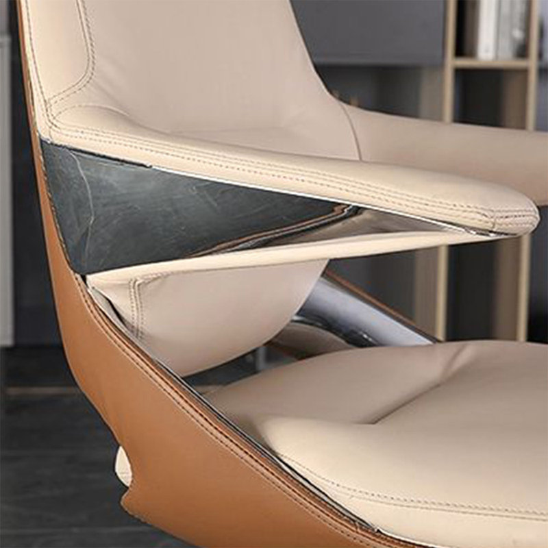 Silver Hight adjustable Faux Leather + Aluminium Alloy Office Chair, Beige/White