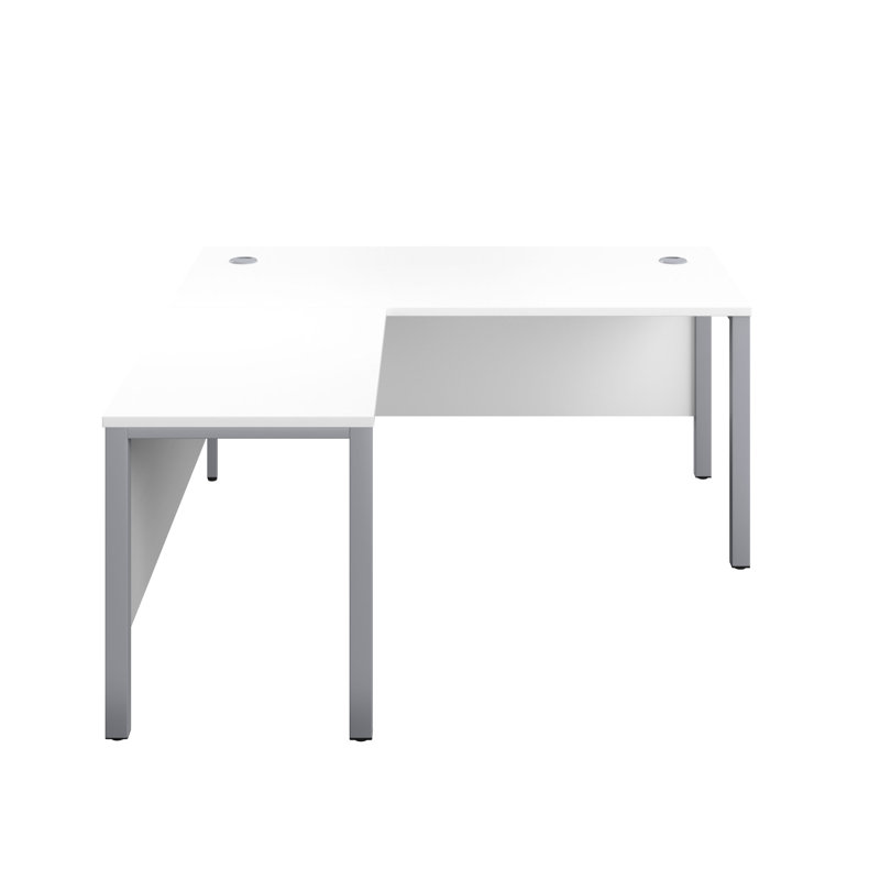 Buariki L-Shaped Metal Base Executive Desk, White/Silver, Left Hand Return, 73cm H x 180cm W x 180cm D