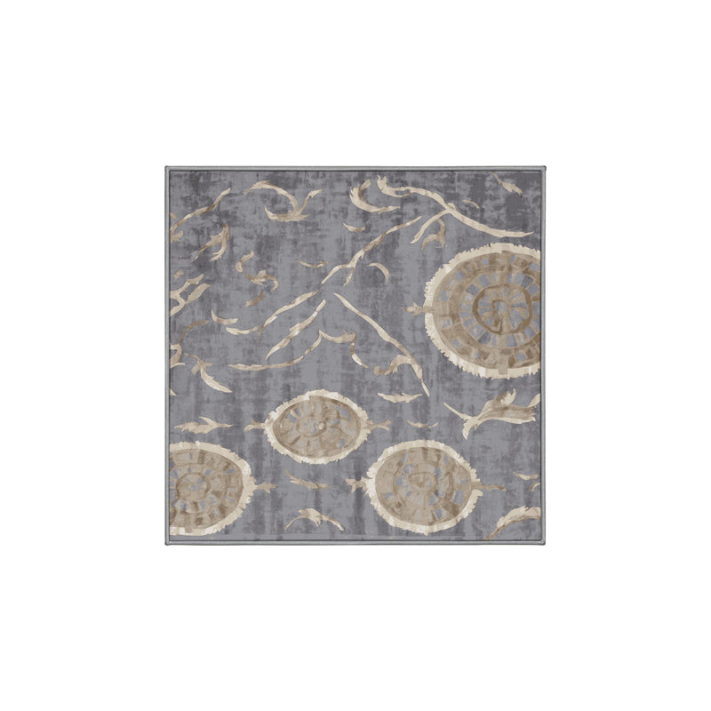 Tapis gris lavable à la machine, Carré 3 pi