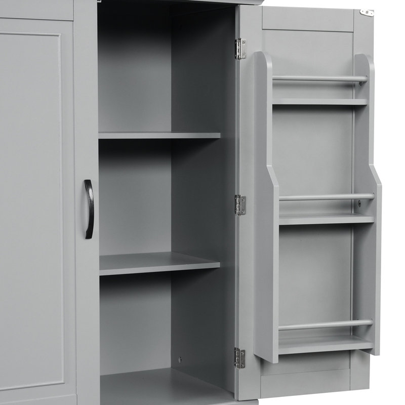 Armoire de salle de bain grise avec beaucoup de rangement et un design fonctionnel haut et facile d'accès, Gris