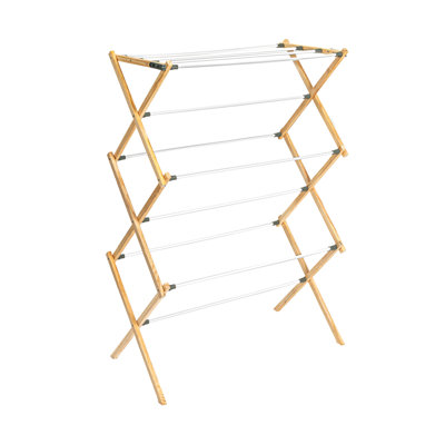 Séchoir à vêtements en X avec cadre en bois stable et pieds inclinés en vinyle lisse