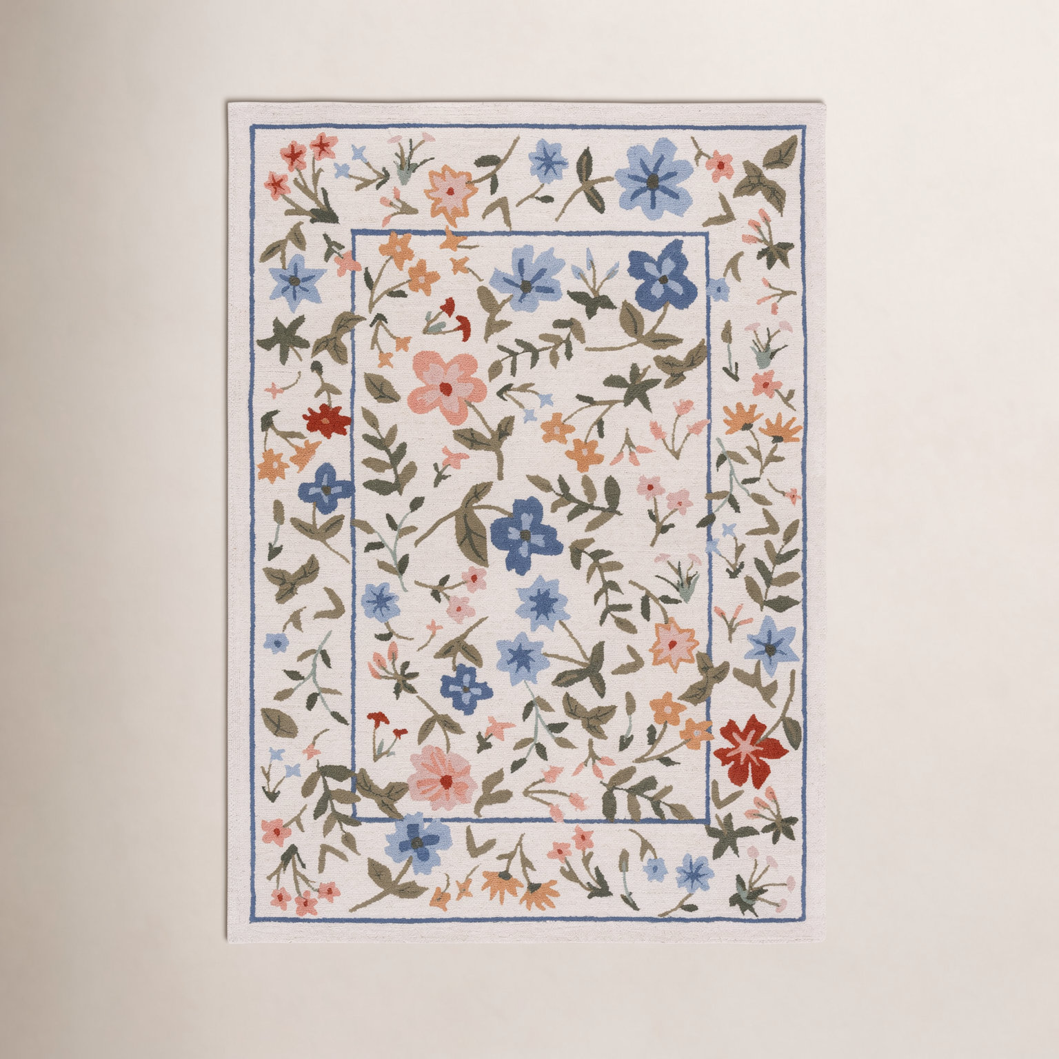 Hand-Tufted Wool Floral Outdoor Rug, Rectangle 6' x 9'