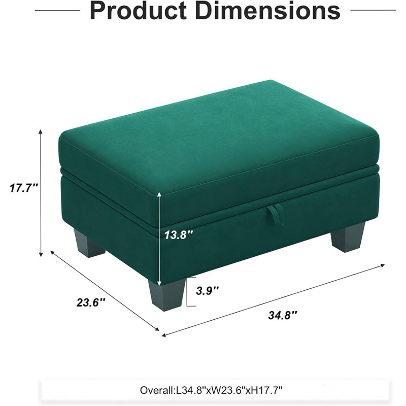 Repose-pieds avec rangement 1 pièce Creasong, Velours vert