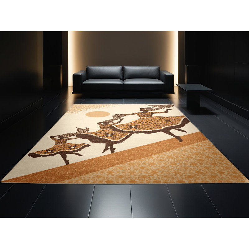 Tapis marocain d'inspiration mondiale Oweda Carnival Dancers - beige, 7 x 10