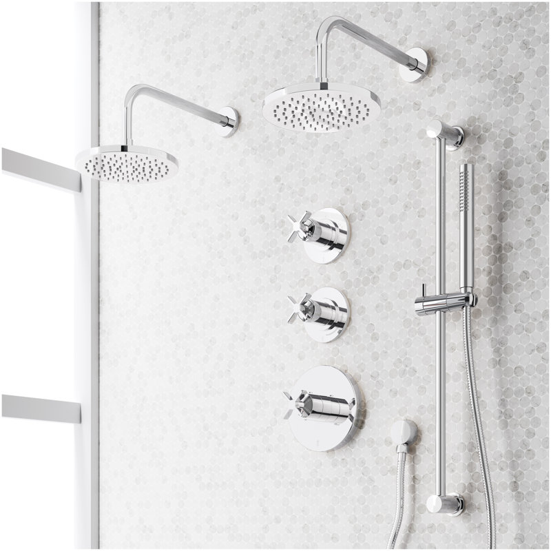 Vassor Thermostatic Shower System With Dual Showerheads, Slide Bar and Hand Shower - Chrome, Chrome