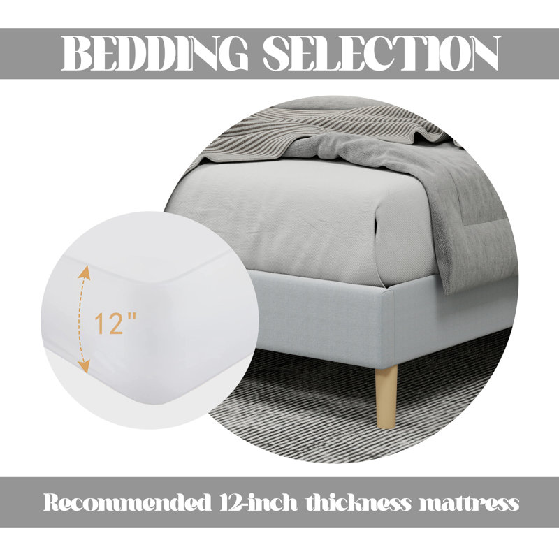 Lit plateforme tapissier avec tête de lit, Gris pâle, Complète