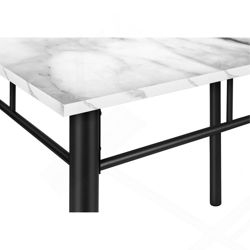 Ensemble de table de salle à manger, ensemble de 5 pièces, petit, rectangulaire, 40 po, cuisine, stratifié aspect marbre blanc, métal noir, contemporain, moderne