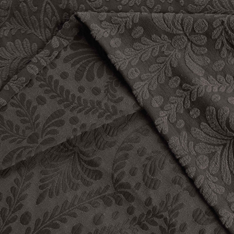 Aspen Floral Scalloped Edge Cotton Blend Coverlet / Bedspread with Sham Set, Charcoal, Full
