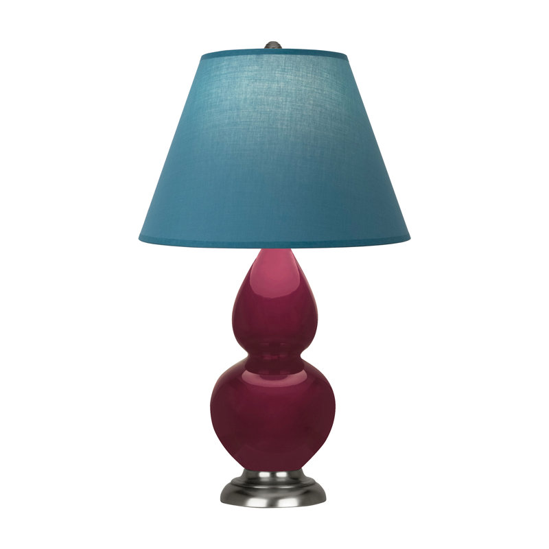 Petite lampe d'appoint à double gourde, Prune confite, Bleu vif / gris, Argent antique
