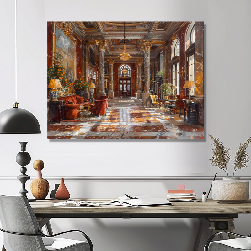 Red Gold historique Hotel Hall II - impression d'art mural hôtels et loges, Toile tendue, H 24 po x l 32 po