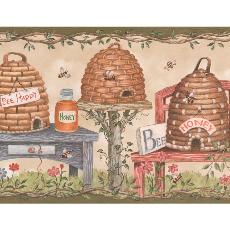 Bordure de papier peint abstrait Winkler Bees Honey Beehives on Bancs L 15 pi x l 9,25 po